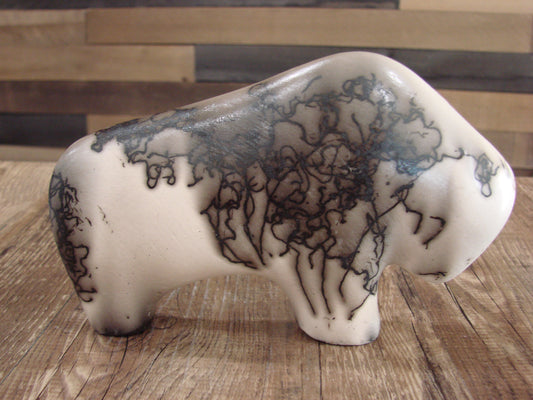 Small Native American Pottery Horse Hair Buffalo Sculpture by Vail