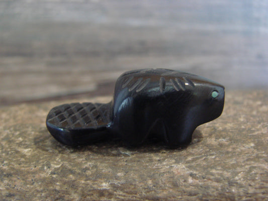 Native American Indian Hand Carved Jet Beaver Fetish - B. Phillips