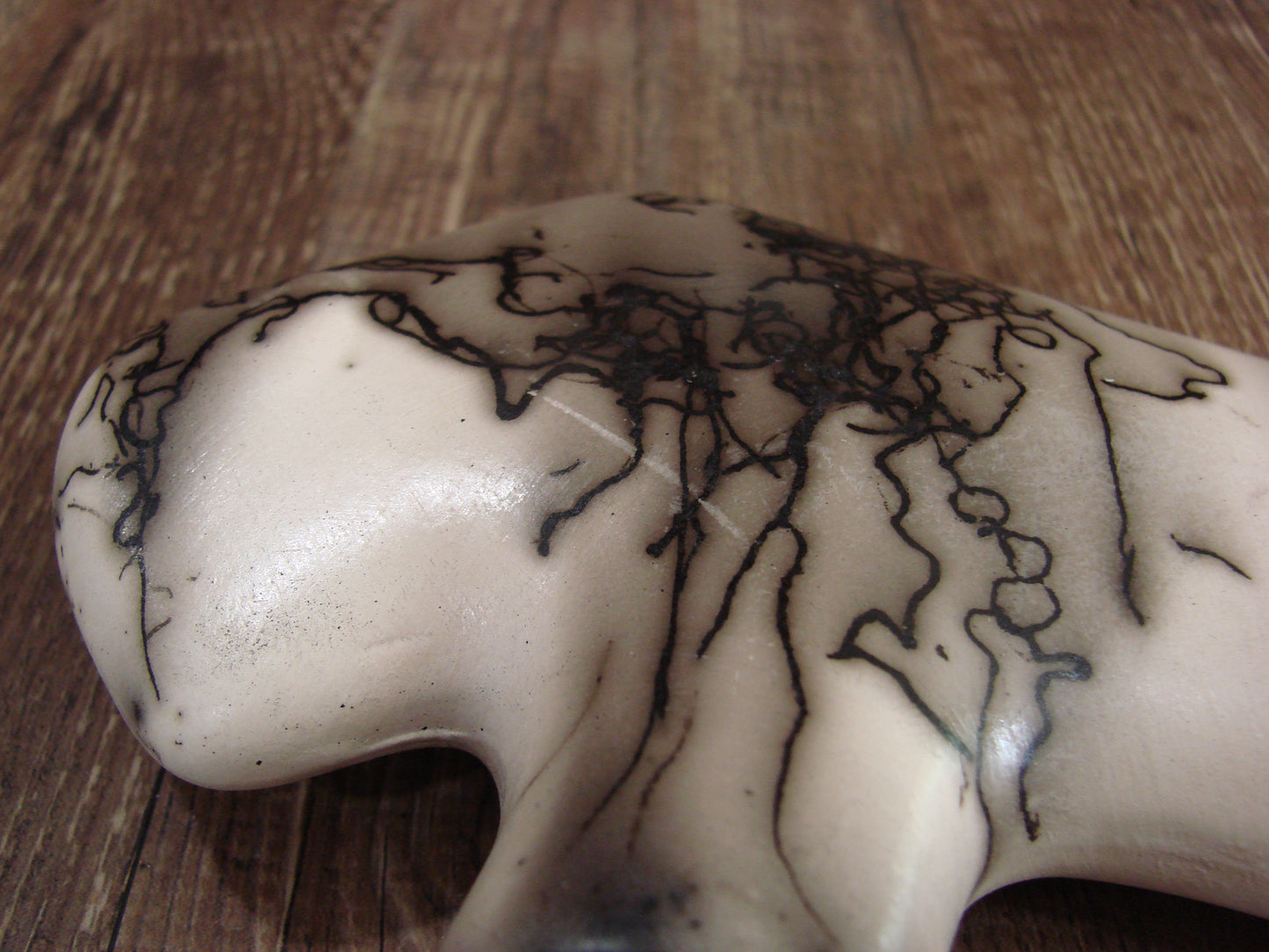 Small Native American Pottery Horse Hair Buffalo Sculpture by Vail