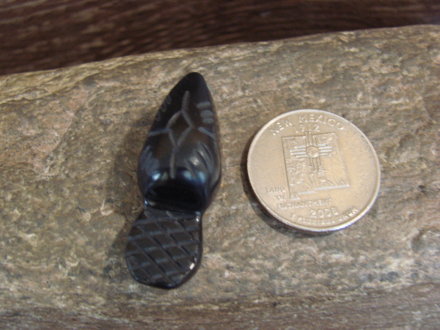 Native American Indian Hand Carved Jet Beaver Fetish - B. Phillips