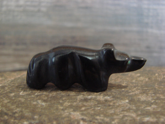 Native American Indian Hand Carved Jet Wolf Fetish - B. Phillips