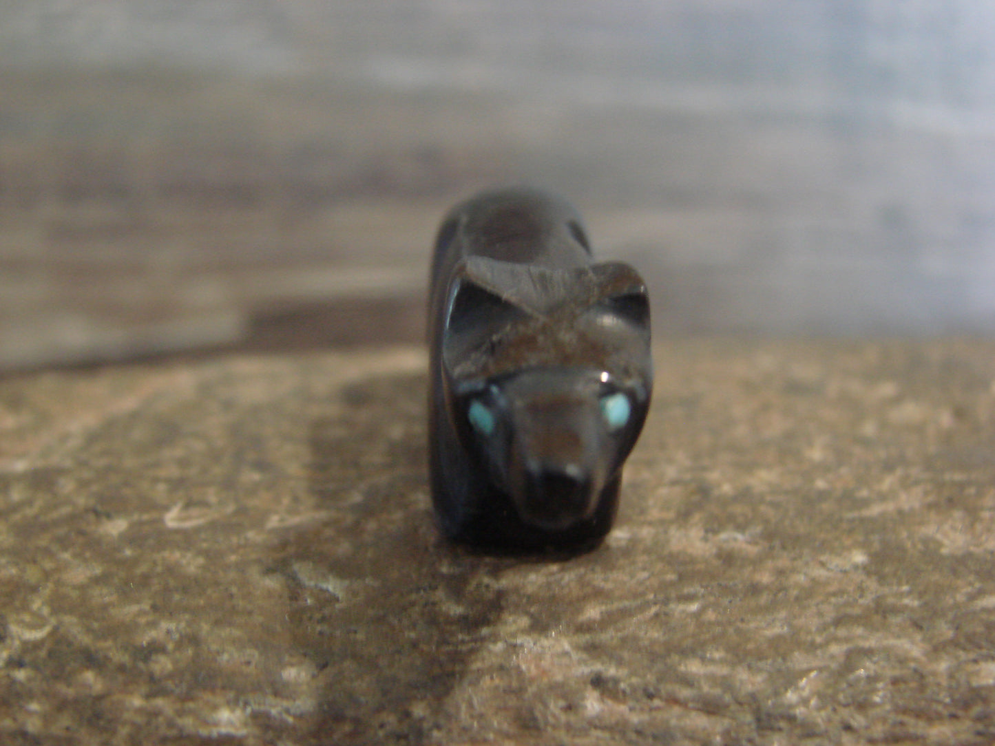 Native American Indian Hand Carved Jet Wolf Fetish - B. Phillips