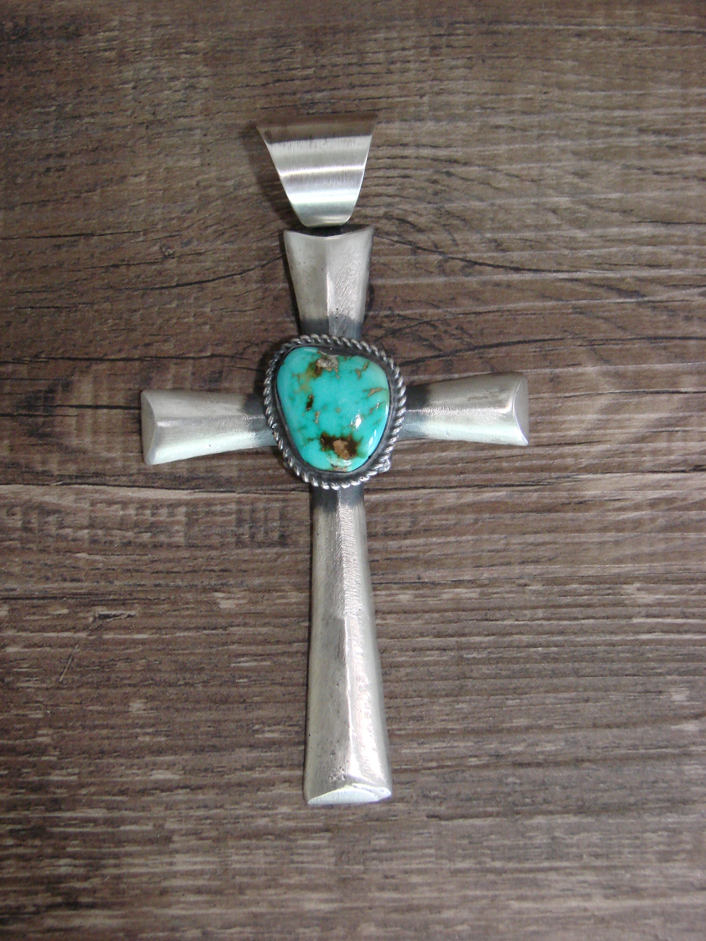 Large Native American Sterling Silver & Turquoise Cross Pendant Signed Butte