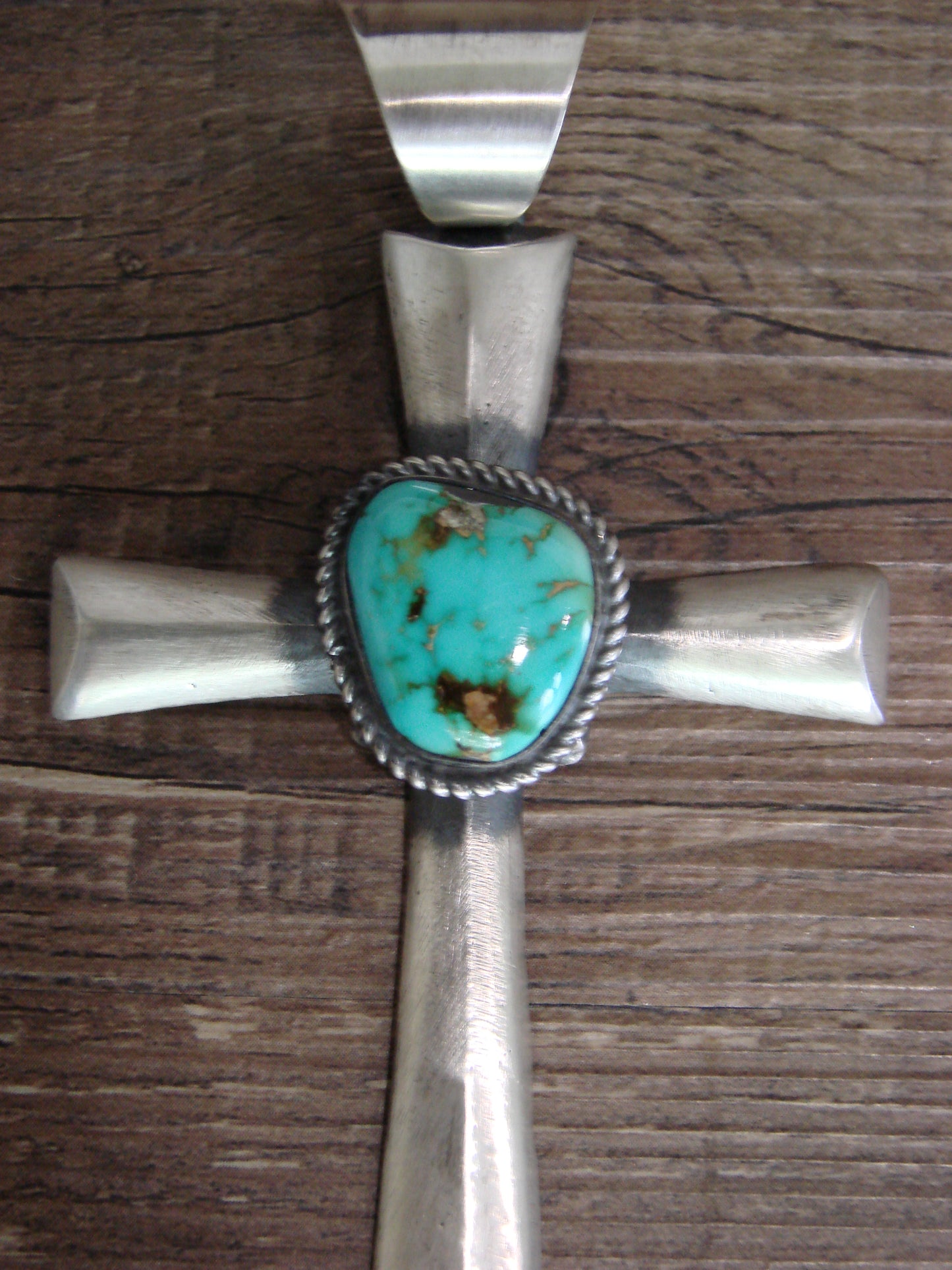Large Native American Sterling Silver & Turquoise Cross Pendant Signed Butte
