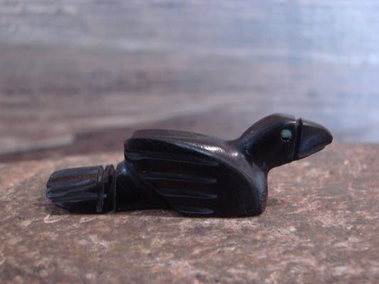 Native American Indian Hand Carved Jet Raven Fetish - B. Phillips