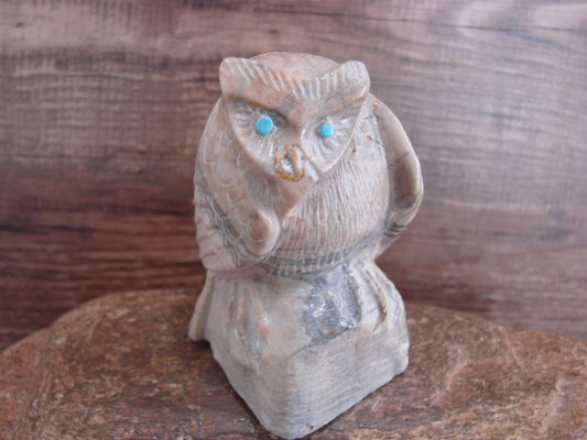 Native American Zuni Indian Hand Carved Owl Marble Fetish- Kaamasee