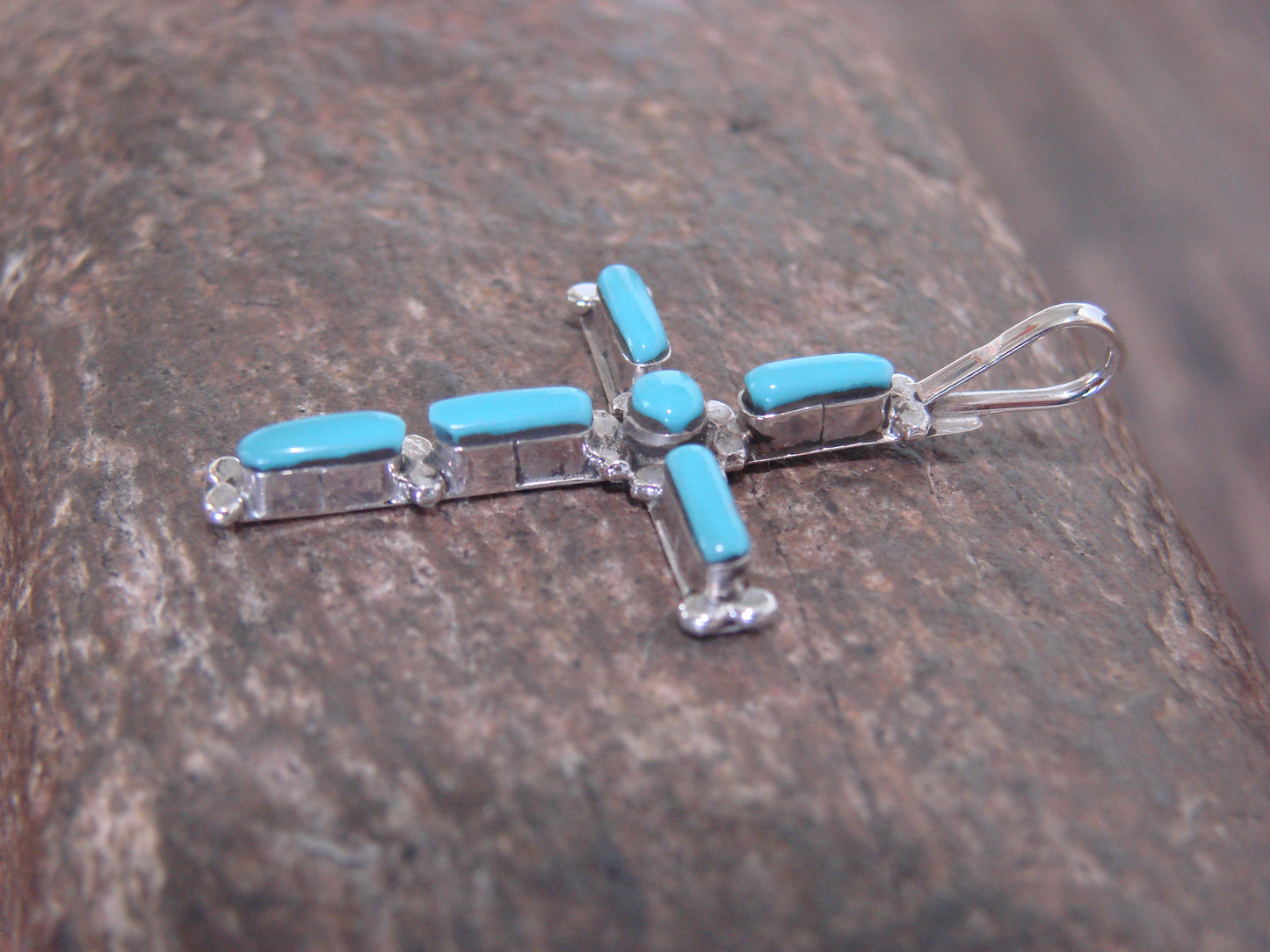 Native American Zuni Indian Sterling Silver Turquoise Cross Pendant by Vacit