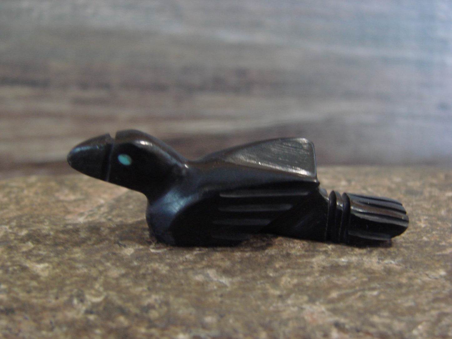 Native American Indian Hand Carved Jet Raven Fetish - B. Phillips