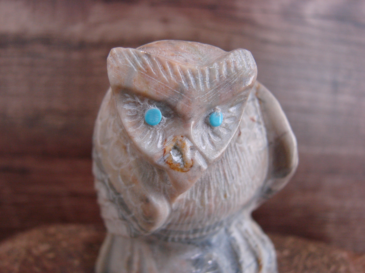 Native American Zuni Indian Hand Carved Owl Marble Fetish- Kaamasee