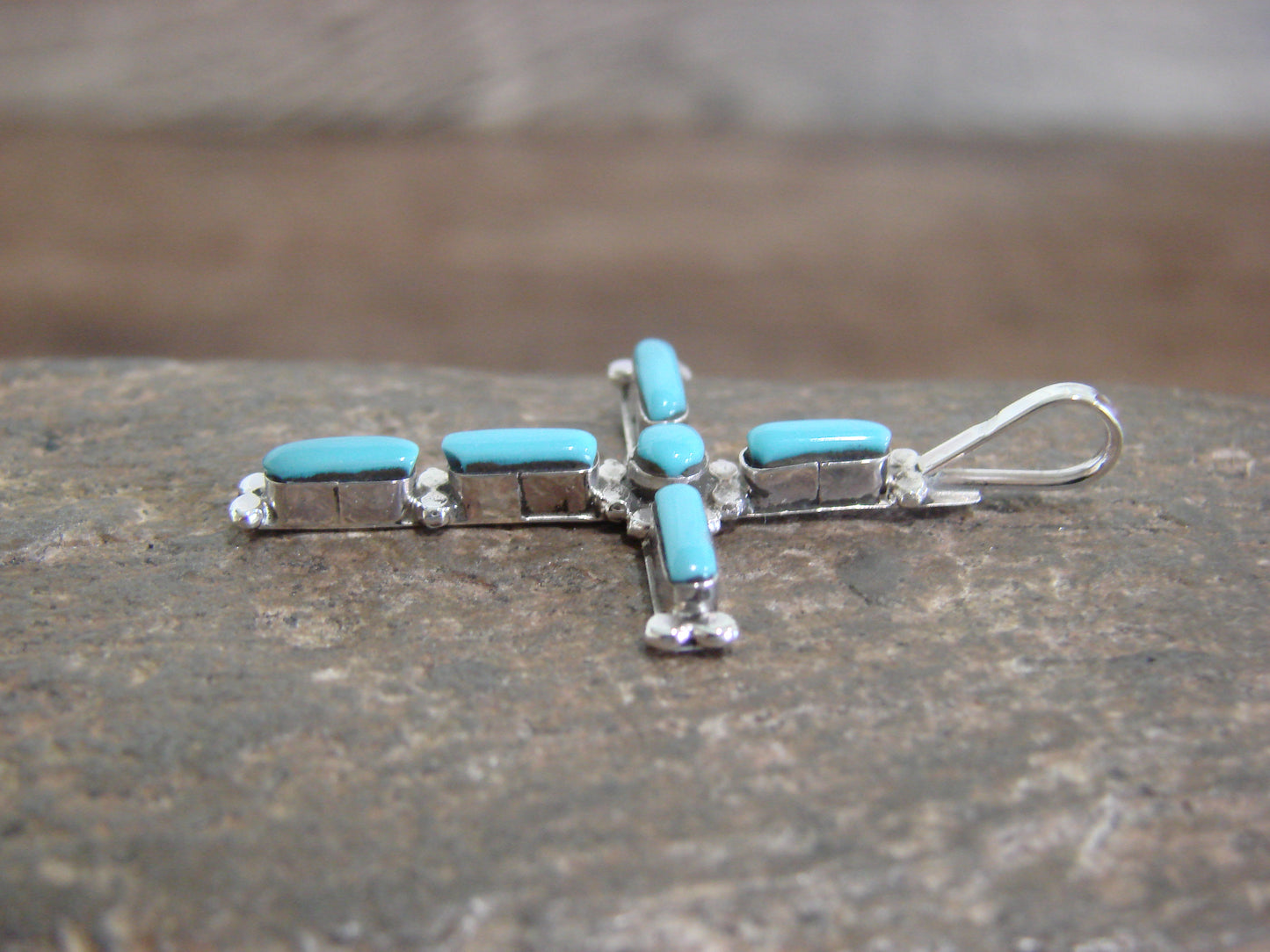 Native American Zuni Indian Sterling Silver Turquoise Cross Pendant by Vacit