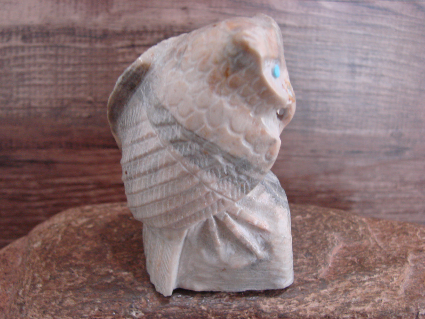 Native American Zuni Indian Hand Carved Owl Marble Fetish- Kaamasee