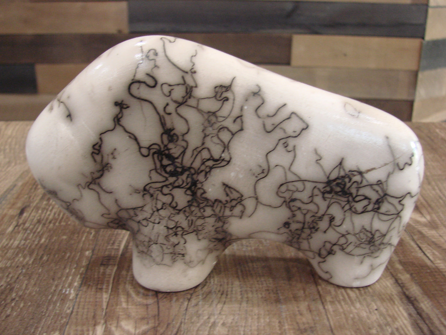 Small Native American Pottery Horse Hair Buffalo Sculpture by Vail