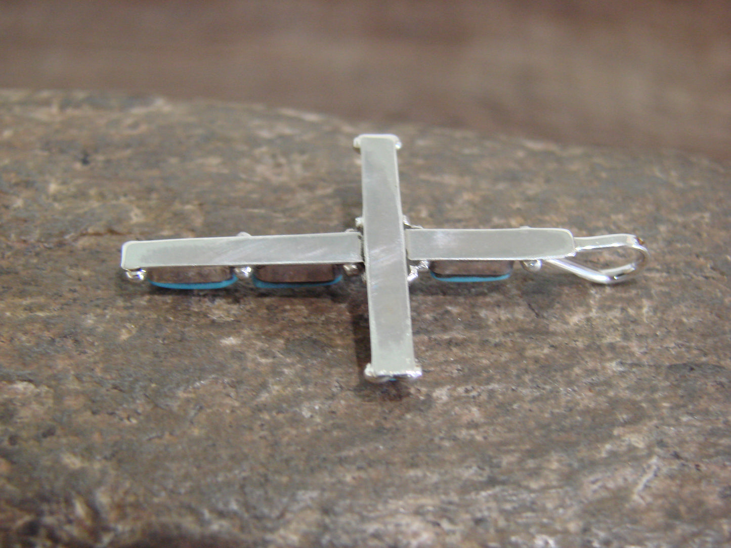Native American Zuni Indian Sterling Silver Turquoise Cross Pendant by Vacit