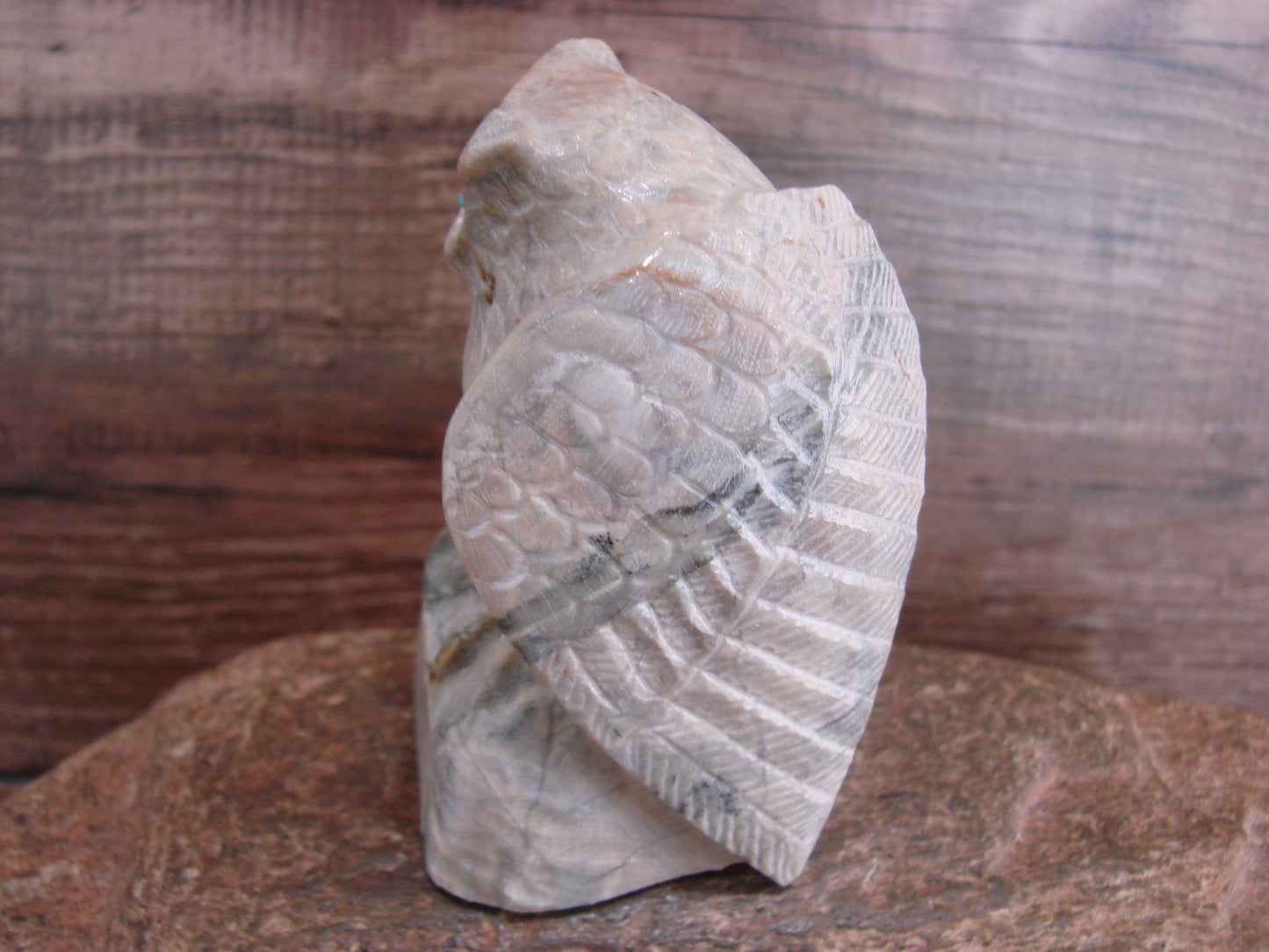 Native American Zuni Indian Hand Carved Owl Marble Fetish- Kaamasee