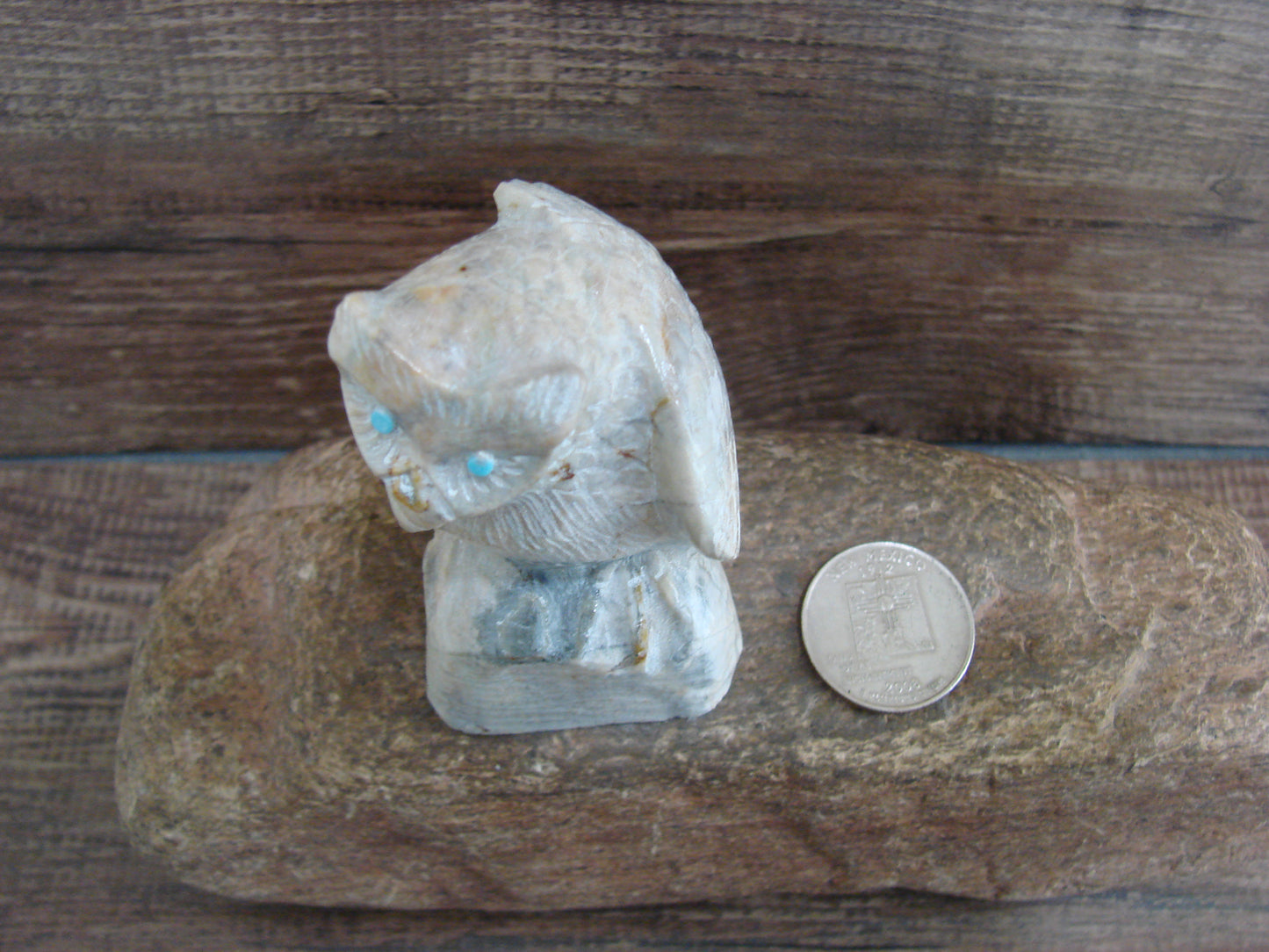 Native American Zuni Indian Hand Carved Owl Marble Fetish- Kaamasee