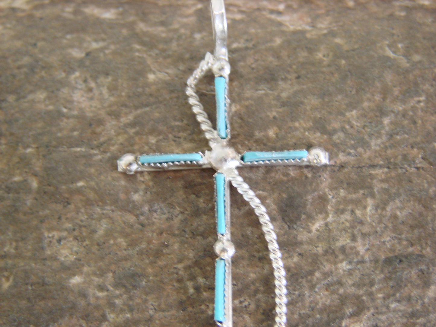 Native American Zuni Indian Sterling Silver Turquoise Cross Pendant by Peywa