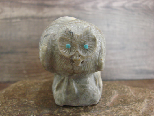 Native American Zuni Indian Hand Carved Owl Marble Fetish- Kaamasee