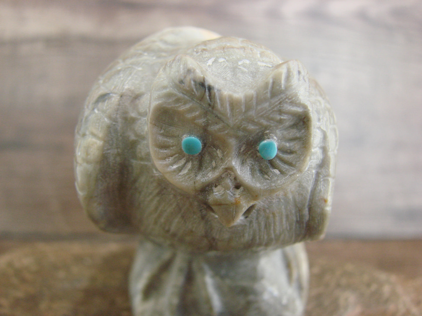 Native American Zuni Indian Hand Carved Owl Marble Fetish- Kaamasee