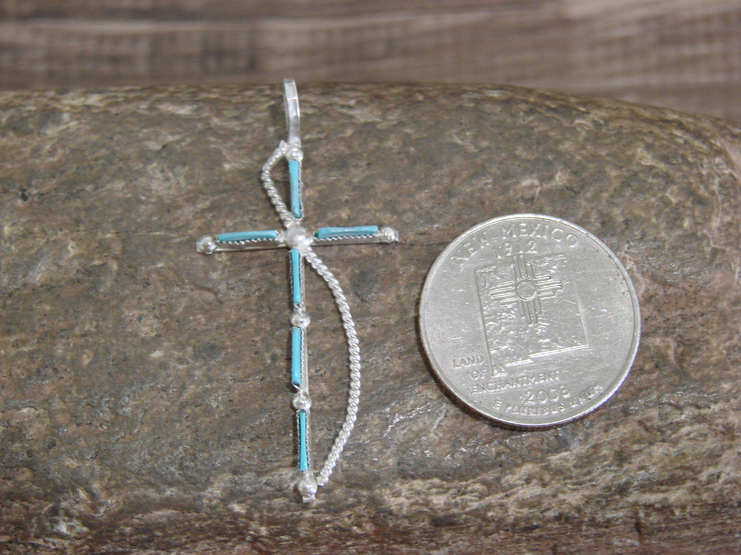 Native American Zuni Indian Sterling Silver Turquoise Cross Pendant by Peywa