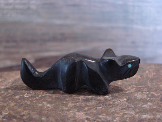 Native American Indian Hand Carved Jet Mountain Lion Fetish - B. Phillips