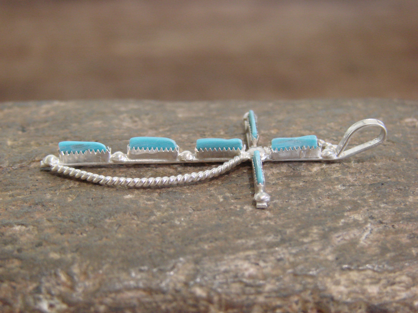 Native American Zuni Indian Sterling Silver Turquoise Cross Pendant by Peywa