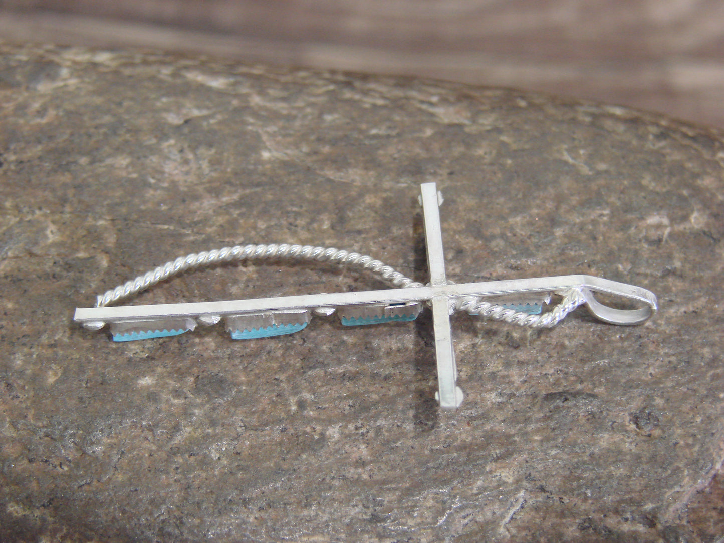 Native American Zuni Indian Sterling Silver Turquoise Cross Pendant by Peywa