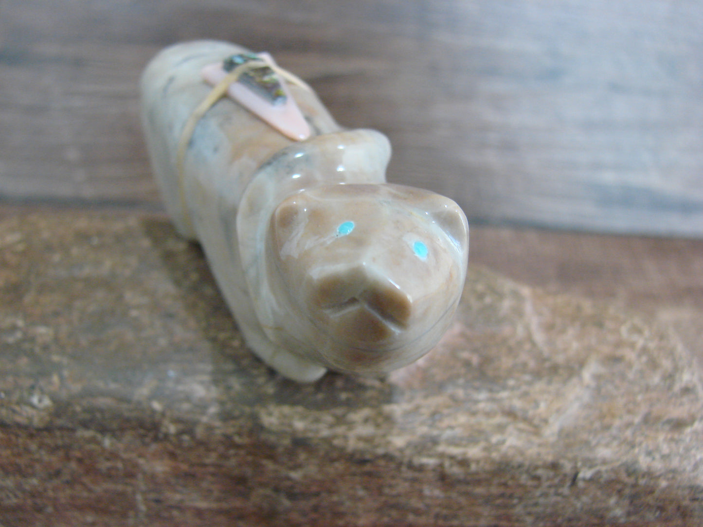 Native American Zuni Indian Hand Carved Mountain Lion Marble Fetish- Leekya