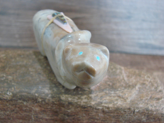 Native American Zuni Indian Hand Carved Mountain Lion Marble Fetish- Leekya