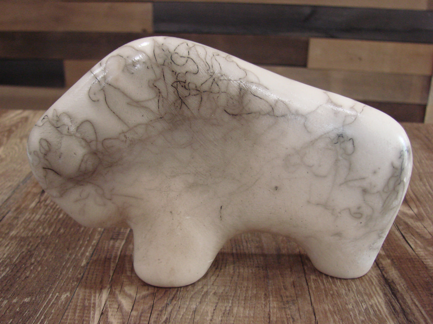 Small Native American Pottery Horse Hair Buffalo Sculpture by Vail