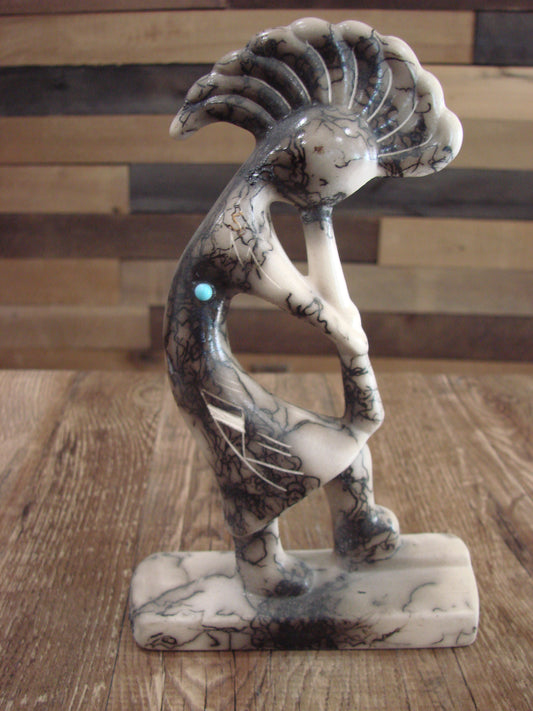 Native American Pottery Horse Hair Kokopelli Sculpture by Vail
