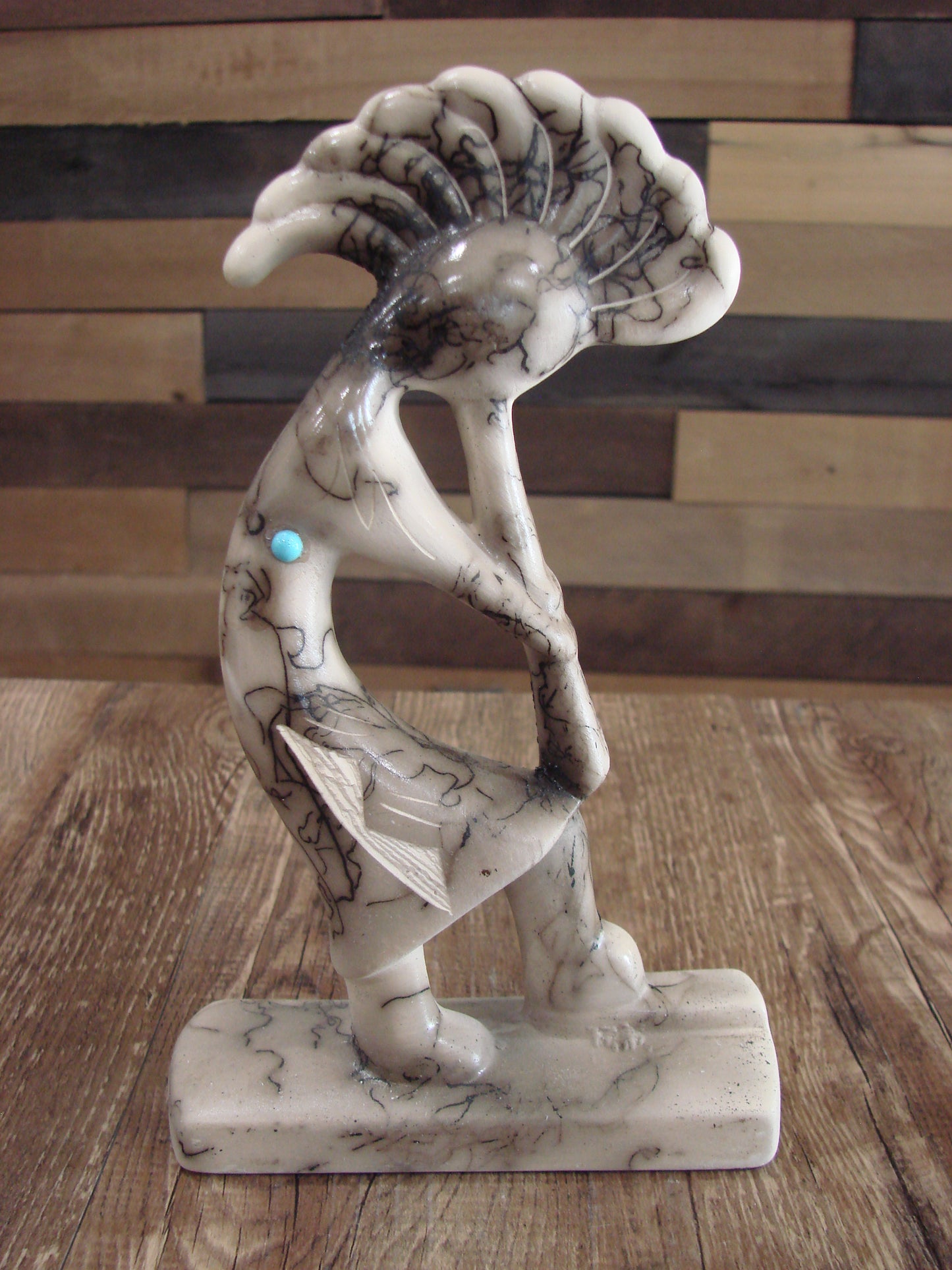 Native American Pottery Horse Hair Kokopelli Sculpture by Vail