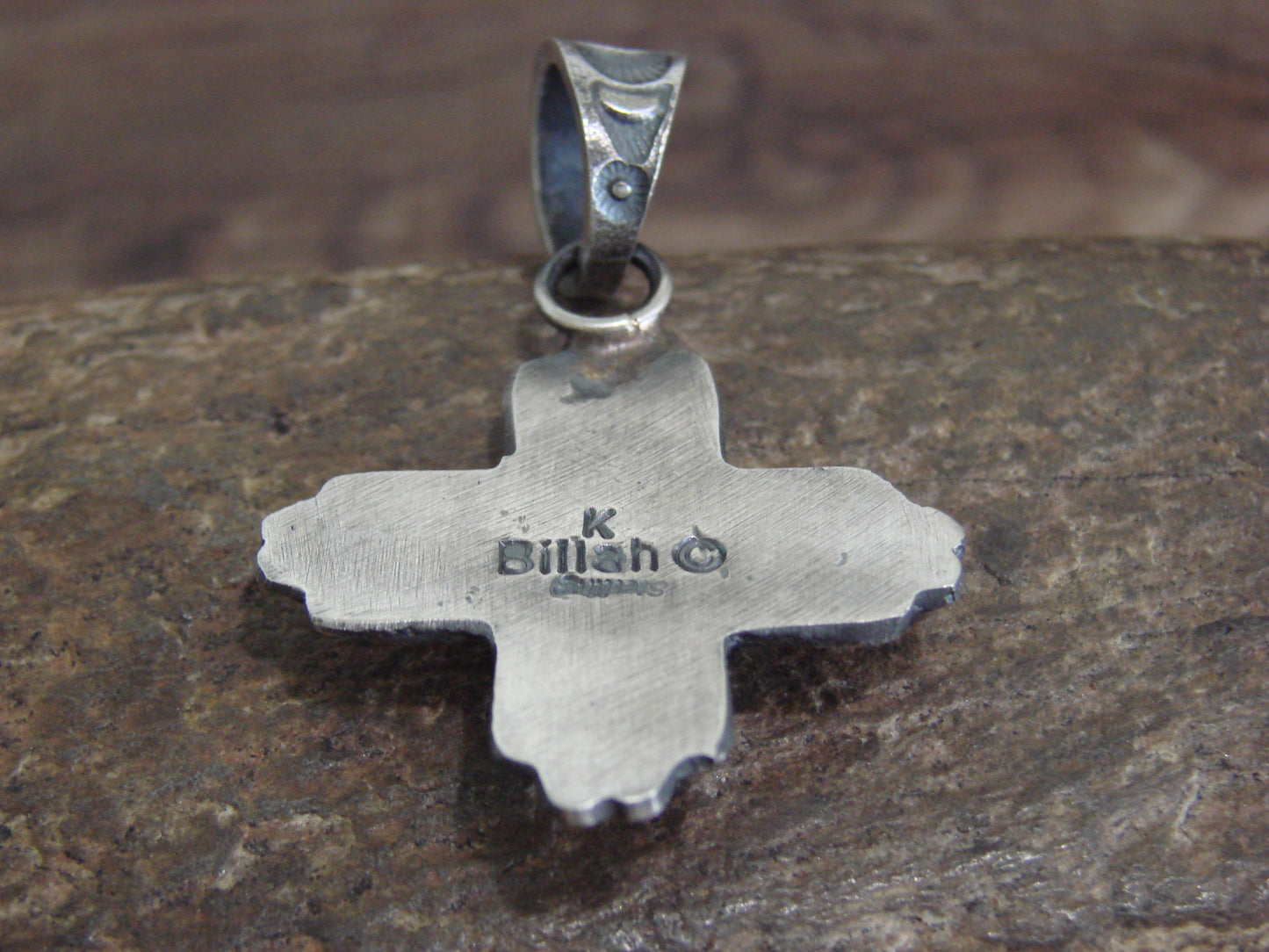 Native American Cast Sterling Silver & Turquoise Zia Pendant Signed Billah