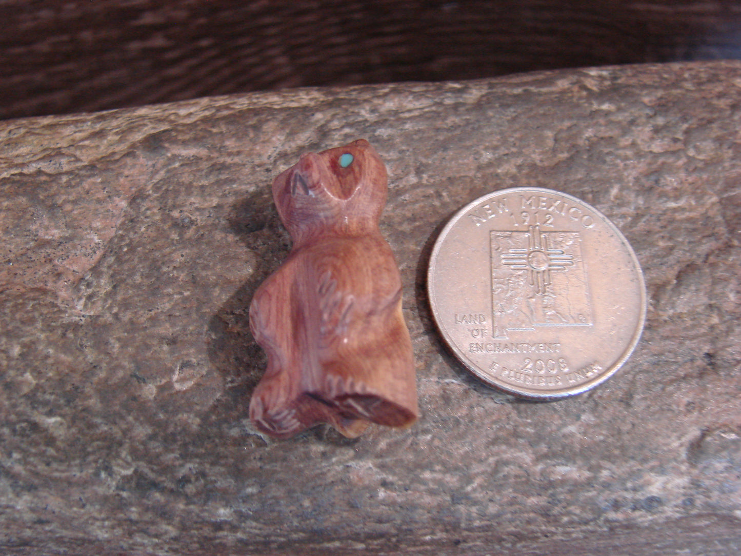 Native American Indian Hand Carved Cedar Bear Fetish - B. Phillips