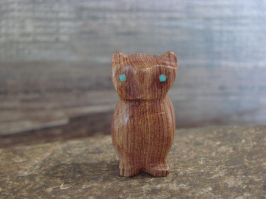 Native American Indian Hand Carved Cedar Owl Fetish - B. Phillips