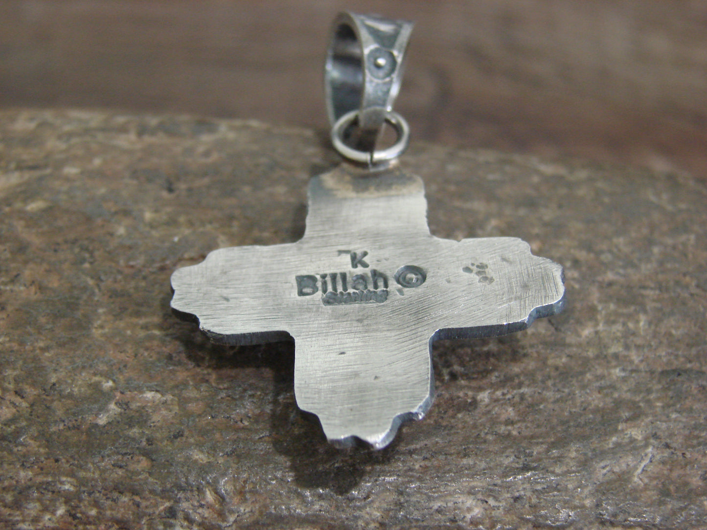 Native American Cast Sterling Silver & Turquoise Zia Pendant Signed Billah