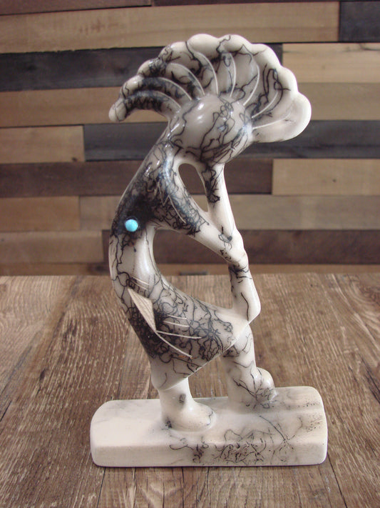 Native American Pottery Horse Hair Kokopelli Sculpture by Vail