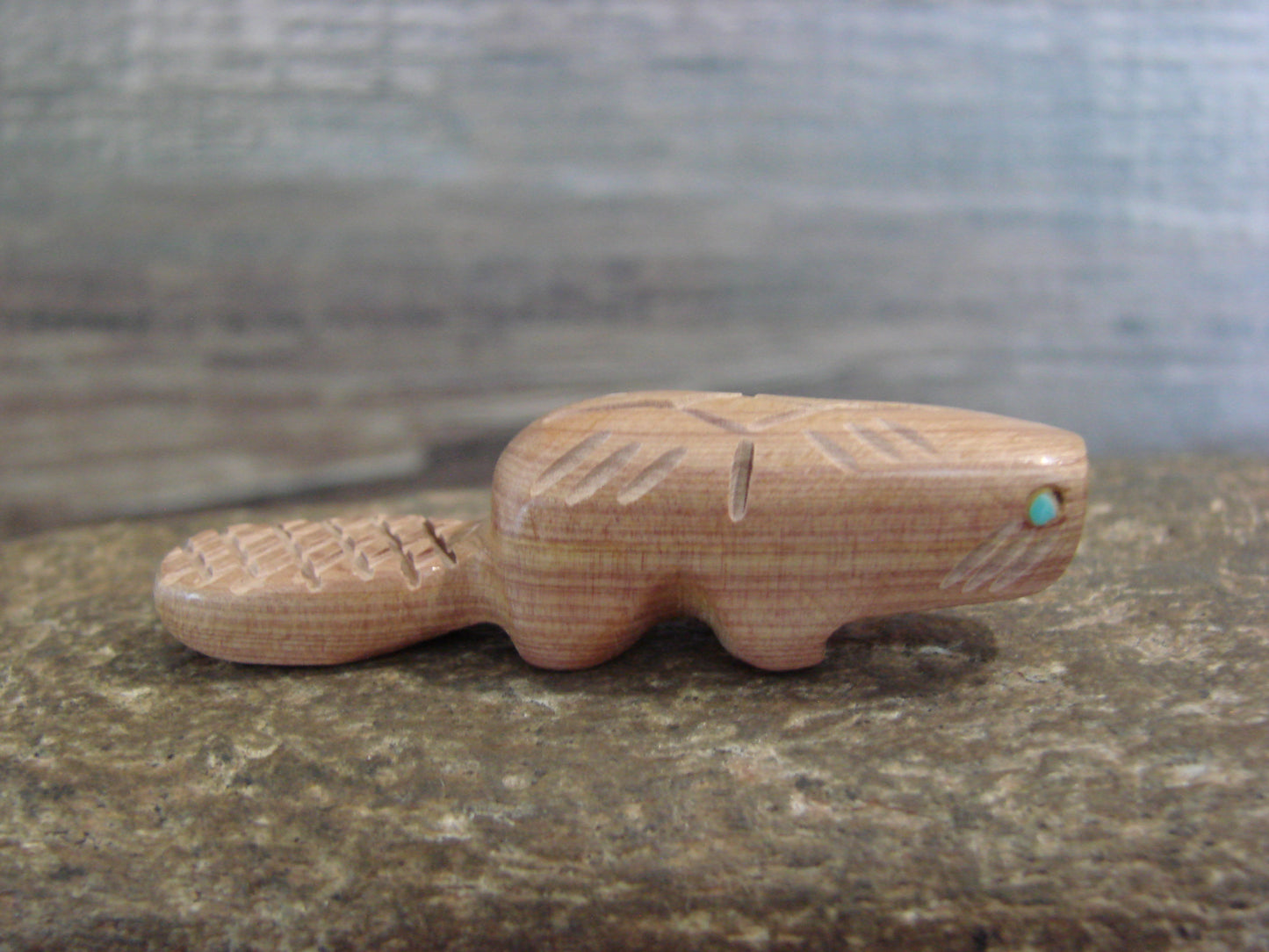 Native American Indian Hand Carved Cedar Beaver Fetish - B. Phillips