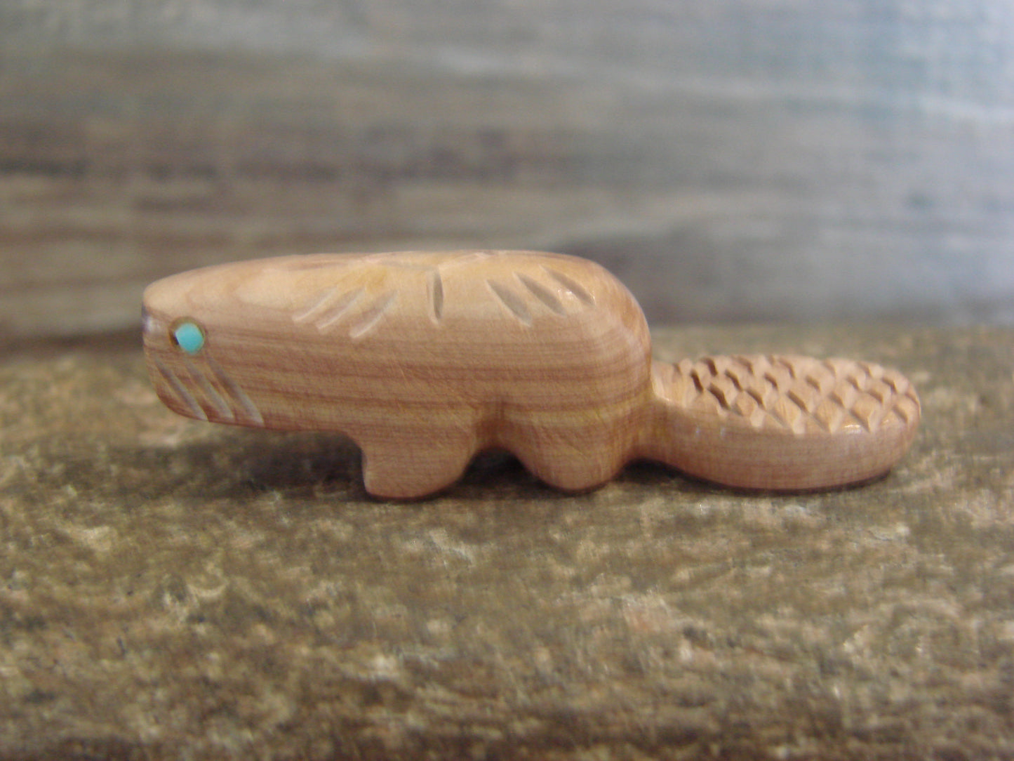 Native American Indian Hand Carved Cedar Beaver Fetish - B. Phillips
