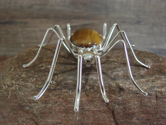 Large Native American Sterling Silver & Amber Spider Pin by Garfield
