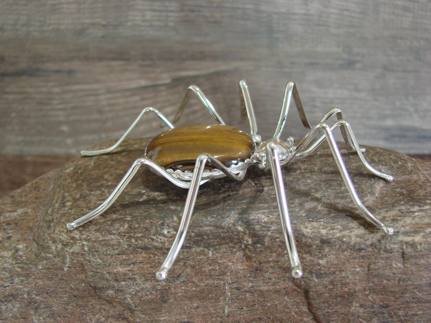 Large Native American Sterling Silver & Amber Spider Pin by Garfield