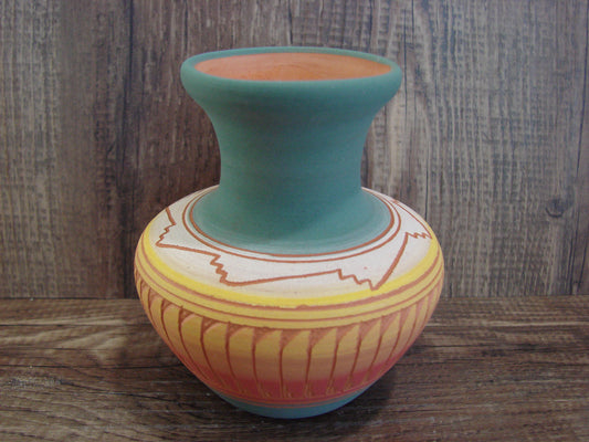 Small Native American Navajo Hand Etched & Hand Painted Pottery - Charlie