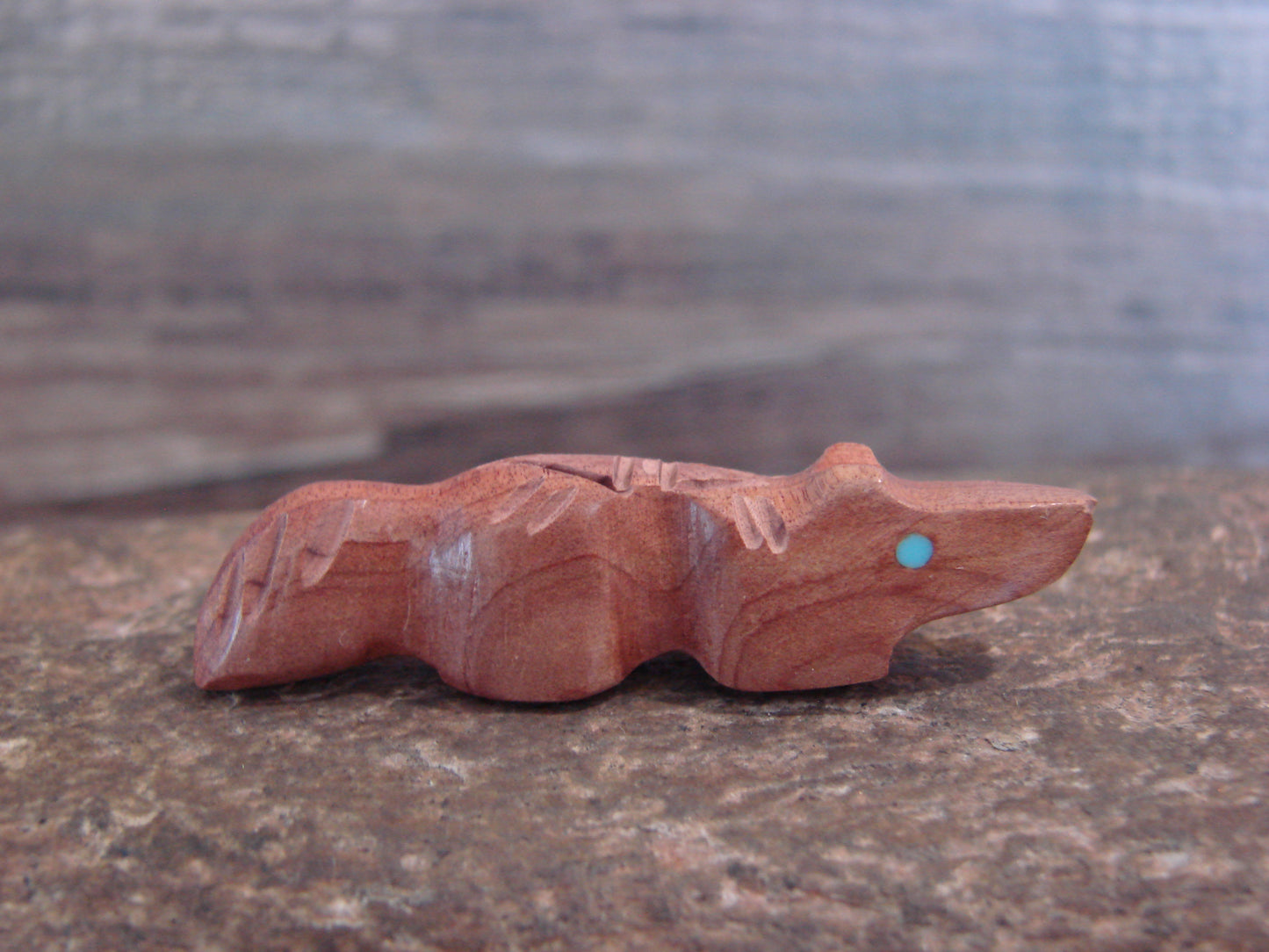 Native American Indian Hand Carved Cedar Wolf Fetish - B. Phillips