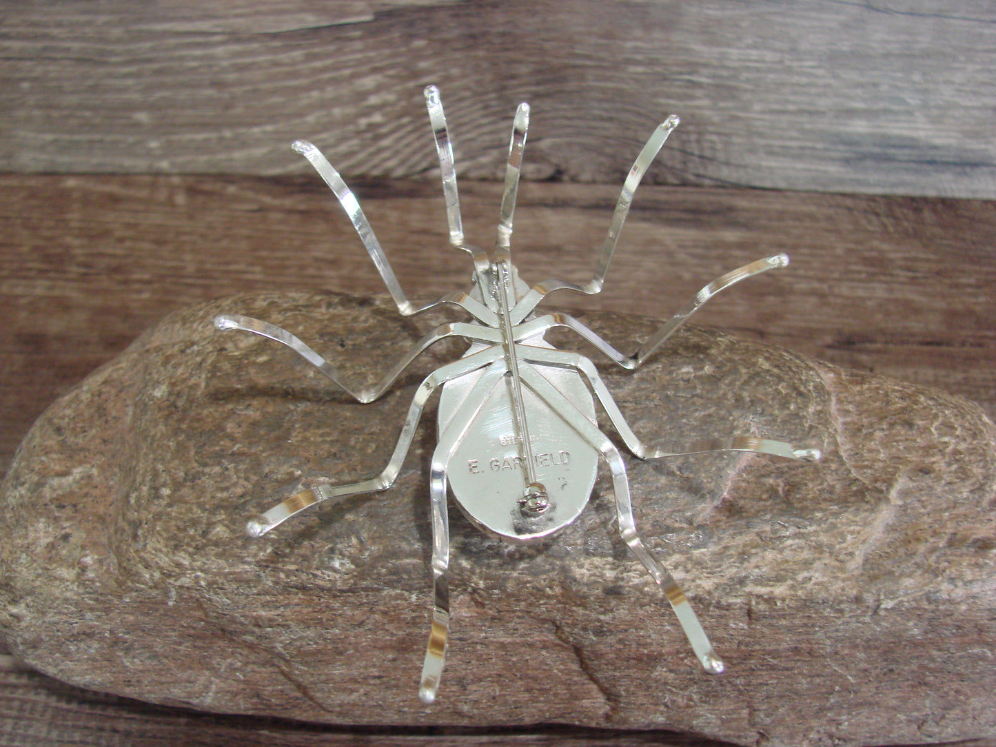Large Native American Sterling Silver & Amber Spider Pin by Garfield