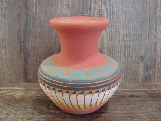 Small Native American Navajo Hand Etched & Hand Painted Pottery - Charlie