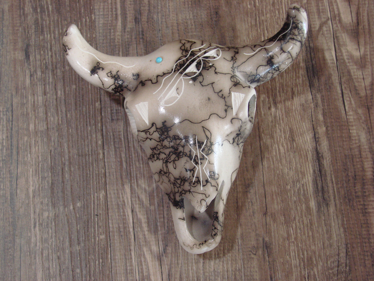 Native American Pottery Horse Hair Skull Sculpture by Vail