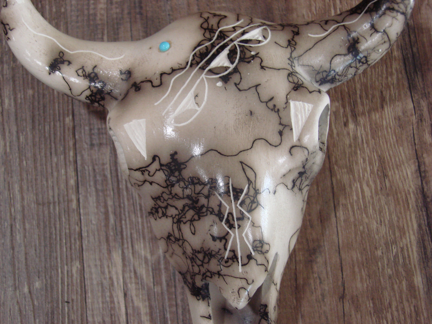 Native American Pottery Horse Hair Skull Sculpture by Vail