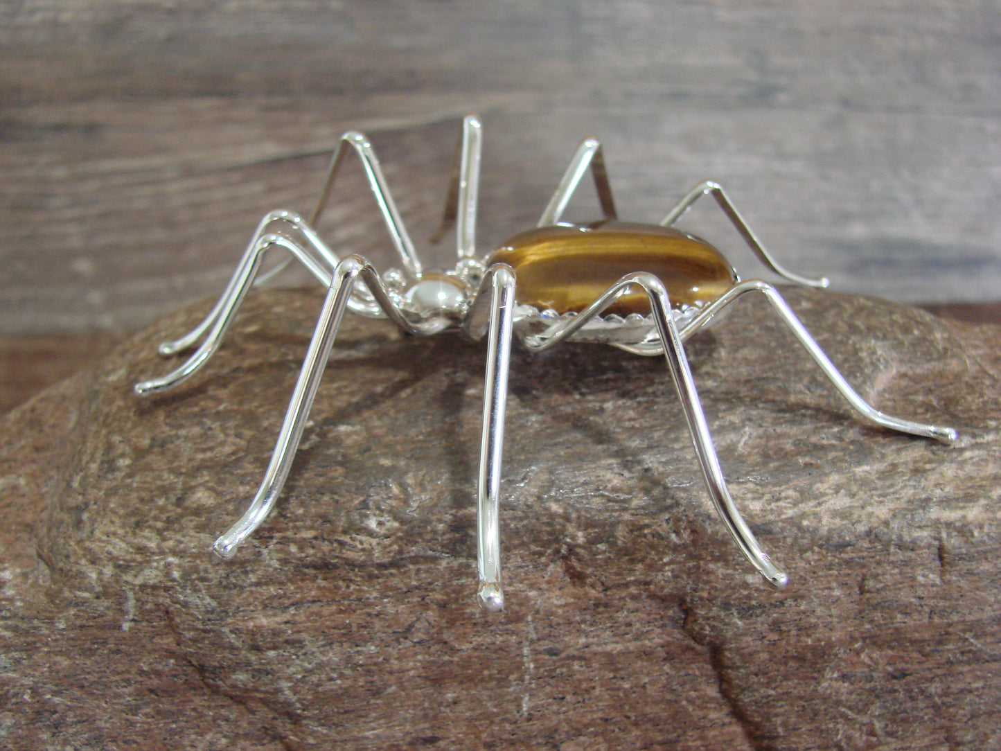 Large Native American Sterling Silver & Amber Spider Pin by Garfield