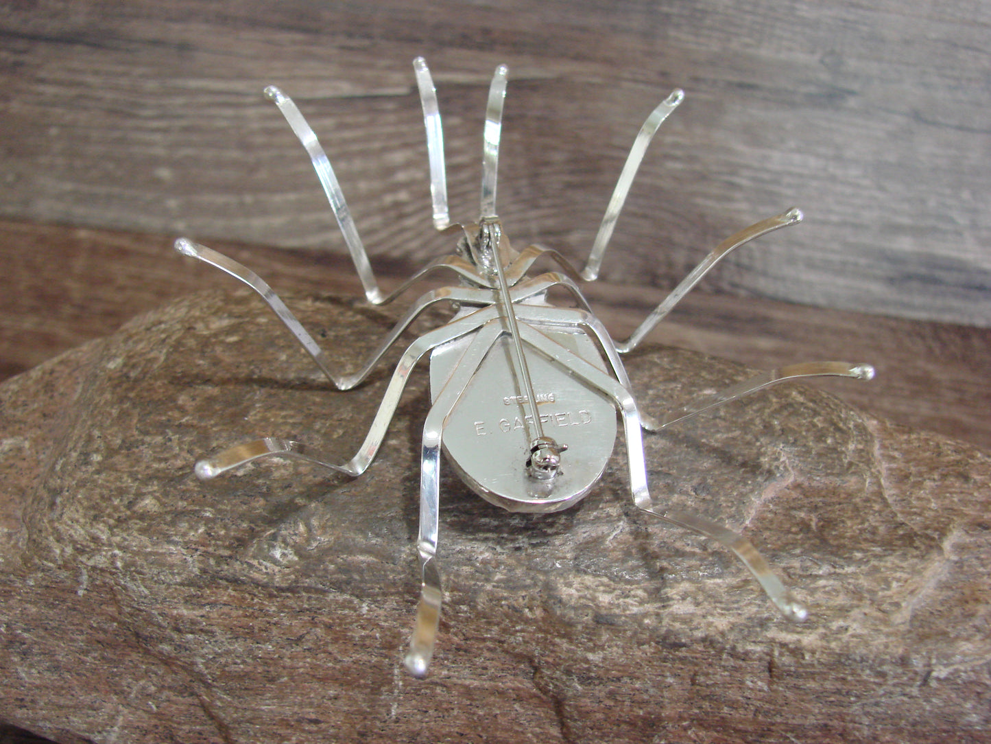 Large Native American Sterling Silver & Amber Spider Pin by Garfield