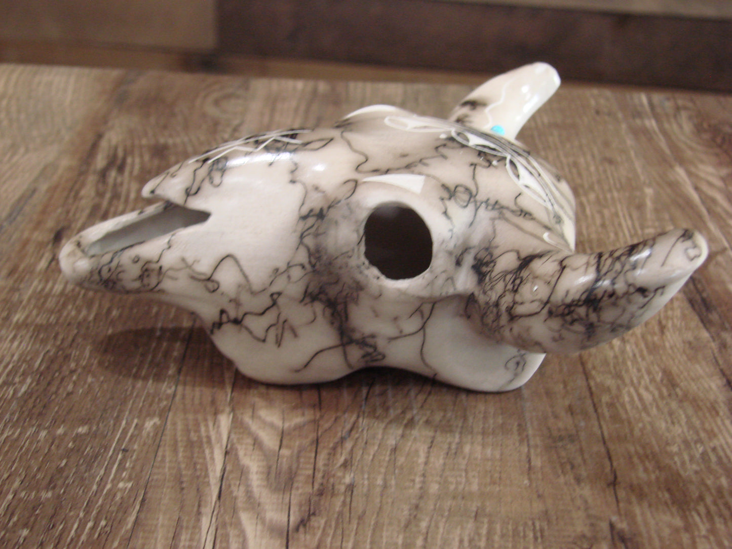 Native American Pottery Horse Hair Skull Sculpture by Vail