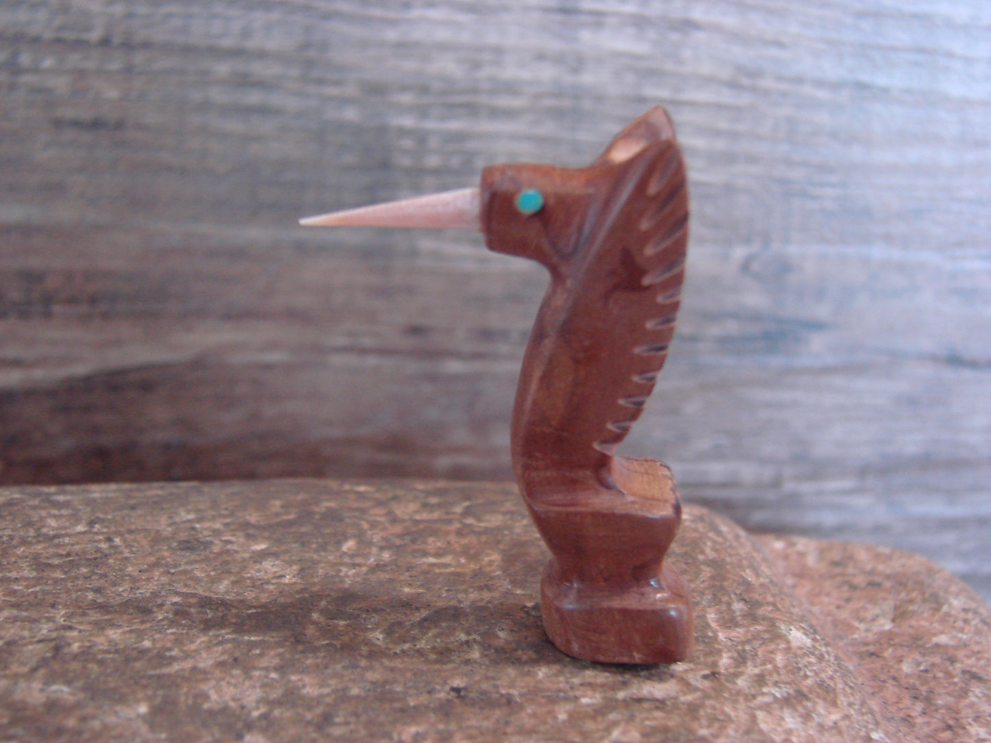 Native American Indian Hand Carved Cedar Hummingbird Fetish - B. Phillips